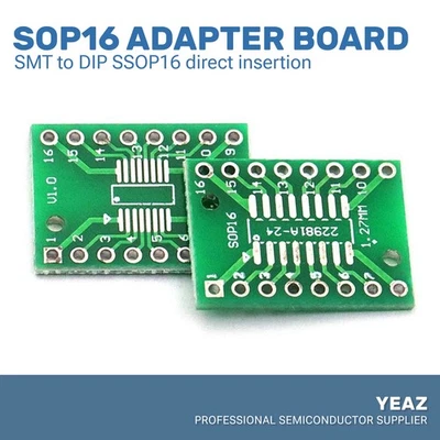 SMT to DIP Converter Board - 5pcs SOP16/SSOP16/TSSOP16, 0.65/1.27mm Pitch - Image 1 of 4