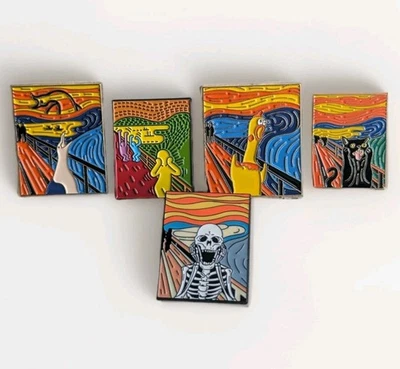 Vintage Christmas Holiday Gift Brooch Pins Enamel Gold Lot Of 5 Scream Painting - Image 1 of 4