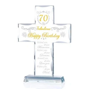 70th Birthday Cross Gifts for Women, Men, Standing Glass Keepsake for 70 Year... - Picture 1 of 6
