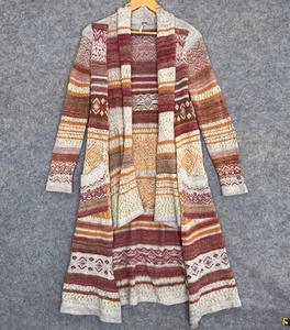 Free People Yesterdays Smile Alpaca Wool Cardigan Sweater Aztec Long Medium - Picture 1 of 12