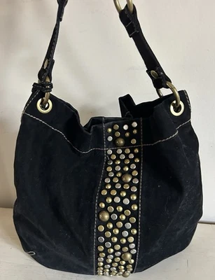 Bolso de Hombro Hobo Fossil 'Muy Vintage' Gamuza Negra Ojales Dorados Foto 1 de 4