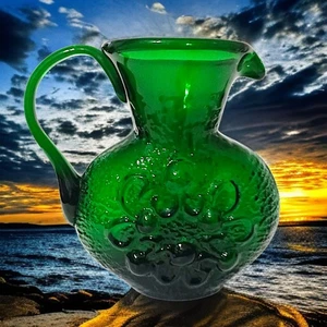 Stevia Wayne Husted Glas Krug Empoli Italy dunkelgrün MCM Blenko strukturiert  - Bild 1 von 9