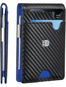 KITCH DEPOT Slim Leather Bifold Wallet, RFID Blocking w/ 12 Slots. Inside Blue - Picture 1 of 8