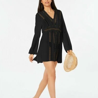 Raviya Crochet Tunic Swimsuit Cover-Up Dress Black Size Small NEW - Image 1 of 4
