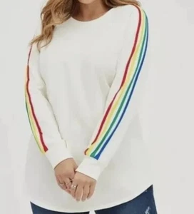 Sudadera Torrid Talla 1X Marfil Rayas Arco Iris Túnica Pullover Prenda para el torso redondo - Imagen 1 de 5