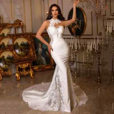 Elegant Wedding Dresses Halter Mermaid Bridal Gown Shining Design Princess Train - Image 1 of 4