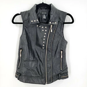 Wet Seal Junior Small Black Vegan Faux Leather Moto Motorcycle Biker Jacket Vest - Picture 1 of 7