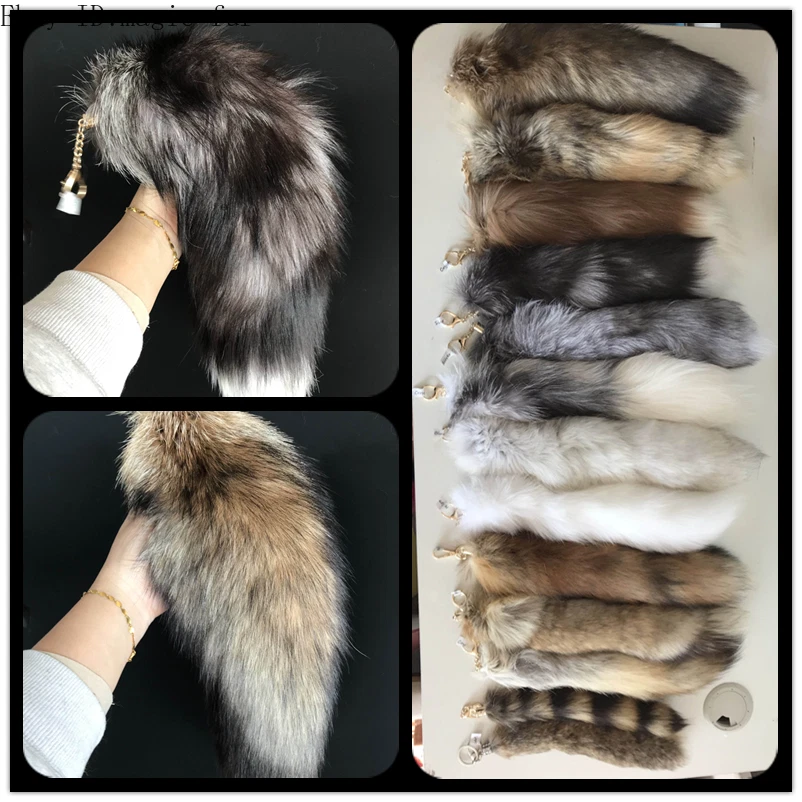 Venta al por mayor de 10 piezas llavero grande cola de piel de zorro real bolso encanto colgante juguetes con disfraces Foto 1 de 1