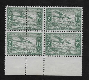 E6602 1932 ESPAÑOL ANDORRA 2 PTS SIN USAR ERROR DOBLE PERF MNH BLOQUE 4 NE20ddv  - Imagen 1 de 1
