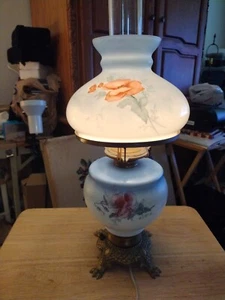 Vintage Working Unique 19 IN TALL  Hand Painted Glass Oil Table Lamp ELECTRIC 💡 - Picture 1 of 12