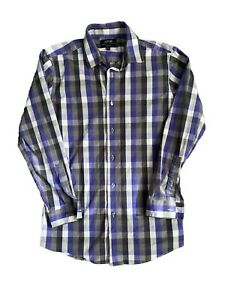 APT 9 Stretch Fabric  SLIM Fit Dress Shirt Mens 15 1/2  32/33 Plaid Purple