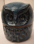Blue Ceramic Round Owl Pot With Lift Off Lid Decorative Kitchen Storage Display