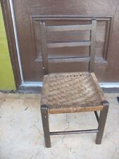 Vtg Antique Rustic Primitive Folk Art Child's Chair w woven rope seat Pegged