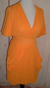 Women's LOVE dress Made in England Tangerine Orange Sz M pouf cold shoulder - Picture 1 of 5