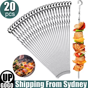 20X Metal BBQ Flat Skewers Stainless Steel Barbecue Kebab Stick Needle Tools New - Picture 1 of 11