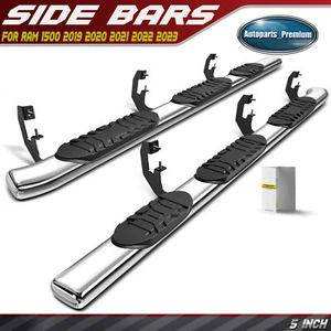 5IN Chrome S/S 304 Oval Side Steps Bar for Ram 1500 2019 2020 2021-2023 Crew Cab - Picture 1 of 11