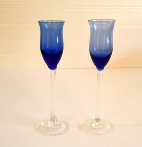 Lenox Cordial Glasses Set of 2 Cobalt Blue with Clear Stems - Picture 1 of 12