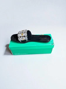 Lauren Lorraine Jade Black Jewel Sandals Women’s 11 | Glam Crystal Flats NIB - Picture 1 of 7