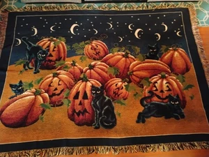 Schwarze Katze Kürbis Halloween Wandteppich Überwurf 51 x 68 ein paar Haken Versand am selben Tag - Bild 1 von 6