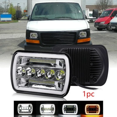 Fit 1996-2018 GMC Savana 1500 2500 3500 7x6" Inch LED Headlight Hi/Lo Halo DRL - Image 1 of 4