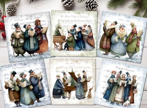 Christmas Card Toppers Novelty Victorian Carol Singers Card Making 3.5" Square - Picture 1 of 3