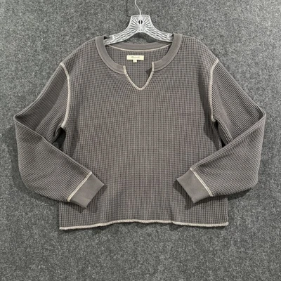 Top para mujer Madewell gris medio tejido gofre pulóver cuello dividido térmico Foto 1 de 4