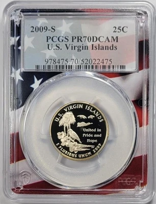 2009-S Clad Wash. Quarter - U.S. Virgin Islands - PR70DCAM - U.S.A. Flag Label - Image 1 of 2