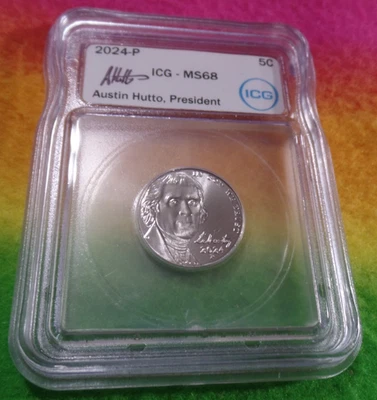 2024-P 5Cents Jefferson Nickel ICG MS68 Austin Hutto autograph !!!NICE!!! - Image 1 of 2