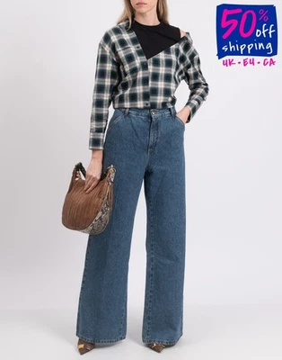 RRP€1100 CHLOE Wide-Leg Jeans FR44 US12 UK16 XXL Blue High-Rise Made in Italy - Image 1 of 4