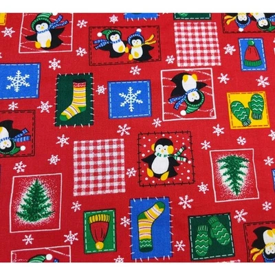 1.8y Christmas Penguins Winter Red Novelty Fabric, Fabric Traditions Vintage - Image 1 of 4