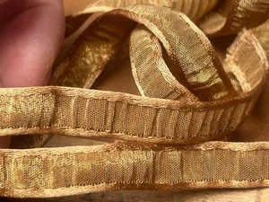 vintage 1940s ruche rayon trim 3/8" ribbon gold 29"pc made in France - Picture 1 of 5