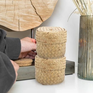 Cesto di fiori tessuto fatto a mano confezione regalo mini contenitore varie con coperchio - Foto 1 di 17