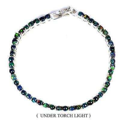 925 Sterling Silver Bracelet Round Black Opal 3mm Natural Gemstone Jewelry 7in - Image 1 of 4