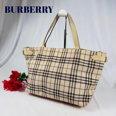 Bolso de Mano Burberry Etiqueta Azul Nova Check Nylon A4 Aceptable Rosa Mujer Bolso JPN Foto 1 de 4