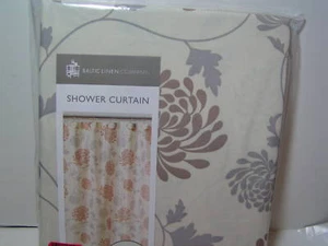 New BALTIC LINEN Company GRACE Floral Shower Curtain 72"x72" ~ Taupe & Grey New - Picture 1 of 3