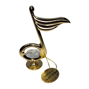 24K Gold Plated Single Music Note on Stand w/ Clear Swarovski Element Crystal - Picture 1 of 6