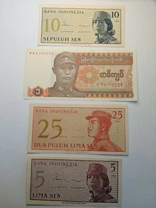 1964/90 10,5,25 Sen Indonesia, 1 Just Mynmar 4UNC/or High Grade Value Notes-6 - Picture 1 of 8
