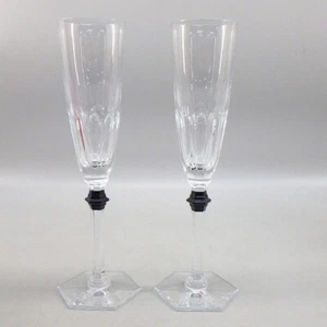 BACCARAT HARCOURT EVE SET OF 2 CHAMPAGNE FLUTES black button - Picture 1 of 9