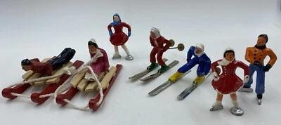 Lote De 7 Estatuillas De Colección Barclays Manoil En Patines, Esquiadores En Trineo Años 40’s Plomo Metal Foto 1 de 4