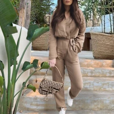 ZARA OVERALL JUMPSUIT EINTEILER FULL LENGTH GERADES BEIN WICKELOPTIK M L - Bild 1 von 4