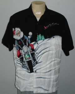 Harley Davidson Motocicletas Papá Noel Navidad Motociclista Camisa Abotonada Hombres XL - Imagen 1 de 7