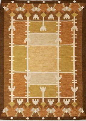 Geometric Flatweave Scandinavian Swedish Kilim Rug Living Room Boho Area Rug - Image 1 of 4