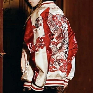 Souvenir Jacke Wende Sukajan japanisches Muster Stickerei Papierschnitt Drache - Bild 1 von 23