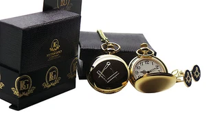 FREIMAURER Gold FREIMAURER TASCHENUHR MANSCHETTENKNÖPFE Luxus Set Geschenkbox Freimaurer kein G - Bild 1 von 4