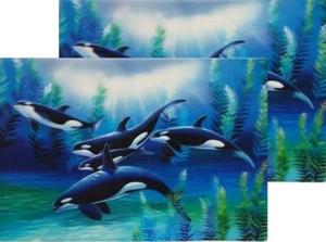 Set of 2 SAME 3D PLASTIC SEMI CLEAR PLACEMATS,11" x 17", DOLPHINS IN THE OCEAN - Picture 1 of 10