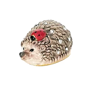 Hedgehog & Friend Pewter Bejeweled Hinged Miniature Trinket Box Kingspoint - Picture 1 of 4