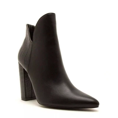 Botines Qupid para mujer 9 negros tacones de bloque imitación piel de serpiente tacón de 4' Foto 1 de 4