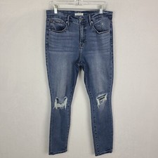 Good American Jeans Womens 12/31 Good Legs Crop Medium Wash Distress