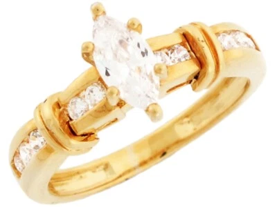 10k or 14k Gold Marquise CZ Engagement Ring and Round Cut Channel Set Accents - Image 1 of 4