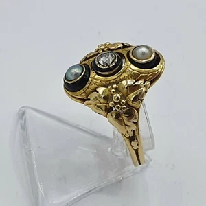 A182# Jugendstil Perle Ring G - Gold 585 ca. 0,21ct Alt Diamant Gr.64 ~ 1900 - Bild 1 von 10